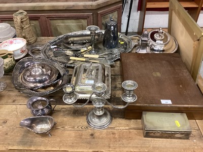 Lot 42 - Large quantity of silver plate including two handled tray, two entrée dishes, part canteen of cutlery etc