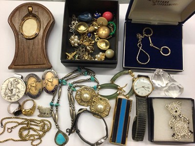 Lot 810 - Group of vintage costume jewellery, two wristwatches, lighter and other bijouterie