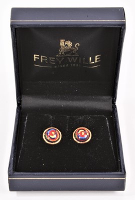Lot 880 - Frey Wille pair of gold plated enamelled cabochon stud earrings, boxed