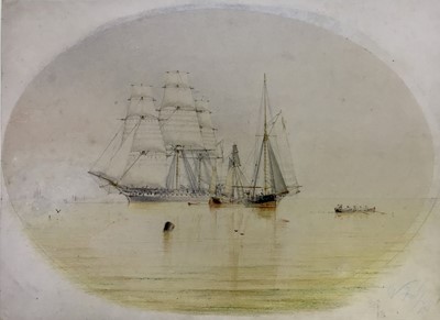 Lot 23 - William Frederick Settle (1821-1897), pair of watercolours, marine scenes, oval, 27cm x 38cm, unframed