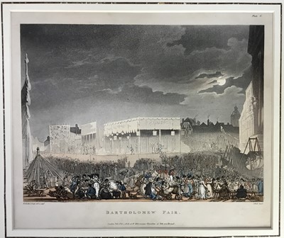 Lot 26 - Pugin and Rowlandson, three etching and aquatints - Bartholomew Fair, King's Mews and Queen's Palace, unframed (3)