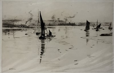Lot 22 - Two William Lionel Wyllie (1851-1931) etchings, one signed, 22cm x 33cm and 18cm x 39cm, mounted