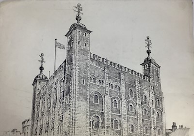 Lot 24 - 20th century English School, pencil - Tower of London, and two further London scenes by the same hand
