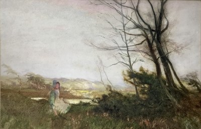 Lot 20 - English School, late 19th / early 20th century, watercolour girl in landscape