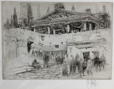 Lot 13 - William Walcott (1874-1943) etching, The First Temple to Jupiter Capitolino, Rome, 15cm x 19cm, Liverpool and another view, each signed in pencil (3)