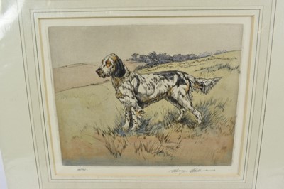 Lot 1014 - Henry Wilkinson (1921-2011) four signed limited edition coloured etchings - Jack Russells and Spaniels, each mounted, smallest 34cm x 38cm, largest 46cm x 51cm overall