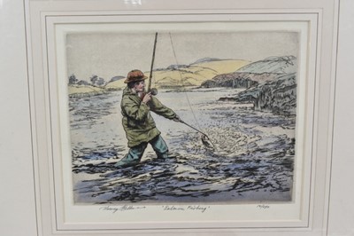 Lot 1012 - Henry Wilkinson (1921-2011) four signed limited edition coloured etchings - Salmon and Trout Fishing, each mounted