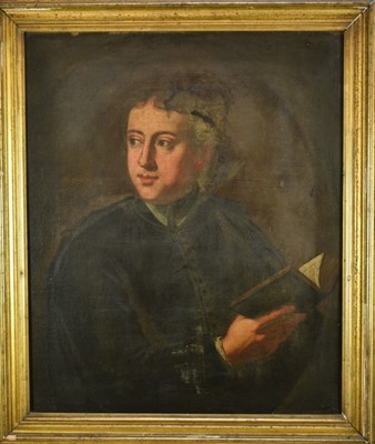 Lot 1128 - English School late 18th Century, oil on canvas, a scholar holding a book, in gilt frame.  
75 x 62cm.