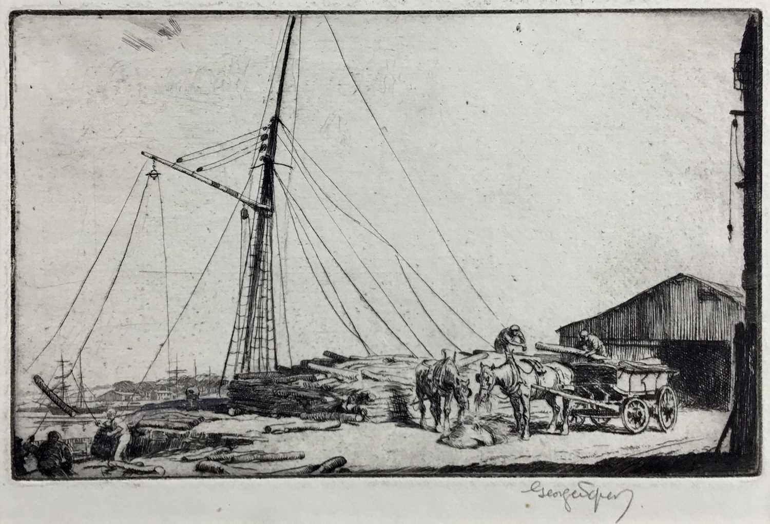 Lot 36 - George Soper (1870-1942), signed etching, dock scene, 14.5cm x 21cm, together with another unsigned 23.5cm x 29.5cm (2)