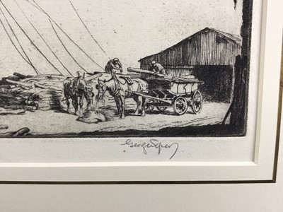 Lot 36 - George Soper (1870-1942), signed etching, dock scene, 14.5cm x 21cm, together with another unsigned 23.5cm x 29.5cm (2)