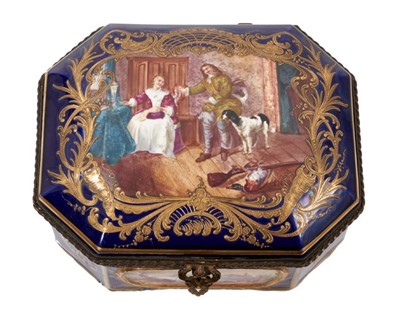 Lot 144 - Sevres style porcelain and brass mounted casket