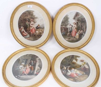 Lot 850 - Set of four early 20th century stipple engravings, after William Hamilton, each signed by the engraver William J Allingham, presented in gilt oval frames with Museum Galleries lables verso, total s...