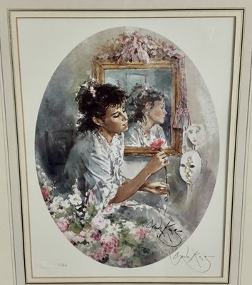 Lot 107 - Gordon King (b. 1939) limited edition signed print, woman with rose, 48 x 30cm, framed and glazed