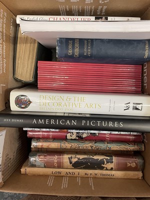 Lot 68 - Two boxes of auction catalogues, art books and similar items, also a signed limited edition copy of Gordon King, A Romance with Art