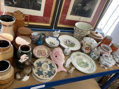 Lot 66 - Mixed group of china to include Crown Staffordshire hunting plates, Hornsea storage jars and other decorative pieces