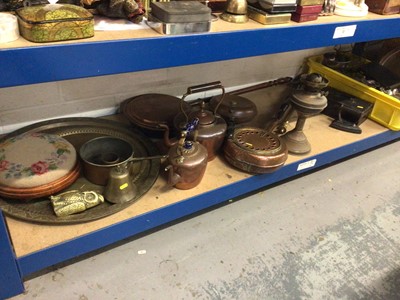 Lot 72 - Collection of 19th century and later copper and brass to include warming pans, silver plate and other metalware