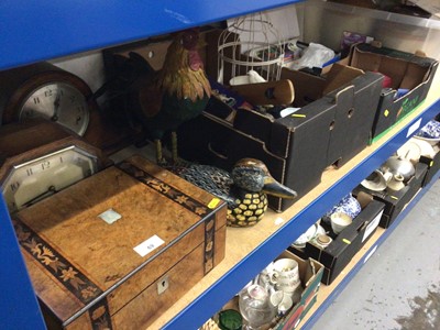 Lot 69 - Victorian walnut work box, mantel clocks and sundry items