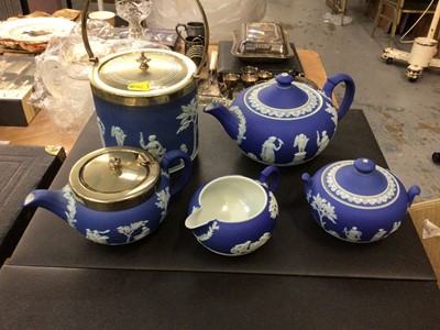 Lot 95 - Wedgwood blue jasper teaset decorated with classical figures