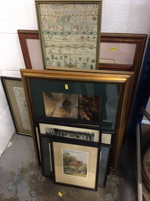 Lot 97 - Early 19th century needlework sampler and sundry decorative pictures