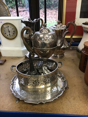 Lot 65 - A group of mostly 19th century silver plate, including teapots, salver, etc
