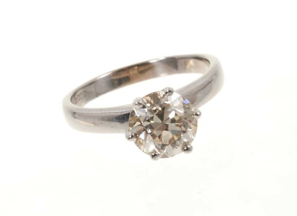 Lot 473 - Diamond single stone ring with an old-European cut diamond estimated to weigh approximately 2cts in six claw setting on 18ct white gold shank.