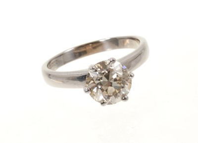 Lot 473 - Diamond single stone ring with an old-European cut diamond estimated to weigh approximately 2cts in six claw setting on 18ct white gold shank.