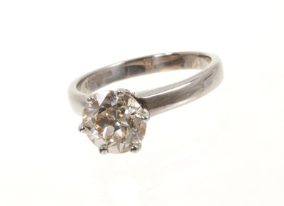 Lot 473 - Diamond single stone ring with an old-European cut diamond estimated to weigh approximately 2cts in six claw setting on 18ct white gold shank.