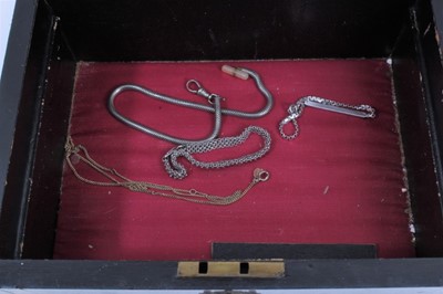 Lot 873 - Victorian coromandel jewellery box containing silver gem set pendants and necklaces, various earrings, rings and chains