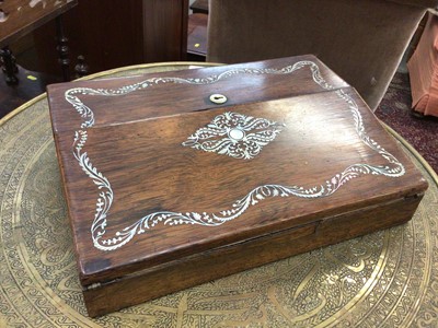 Lot 120 - Victorian rosewood and mother of pearl writing slope, 35cm wide