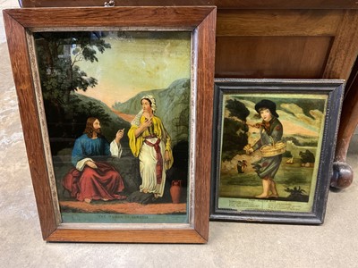 Lot 164 - A framed Georgian reverse painted glass picture of “The Match Boy” published W.Bishop Jan 1st 1808 and a framed 19th century, reverse painted glass picture
