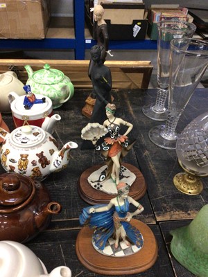 Lot 131 - Two Leonardo Art Deco female figures, another similar on a marble base, and a Doulton figure (4)
