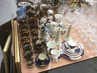 Lot 391 - Group of 19th century Copper lustre jugs, Staffordshire figures and gaudy Welsh ceramics.