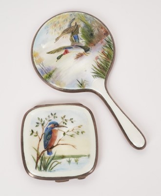 Lot 312 - Silver and enamelled compact and similar hand mirror