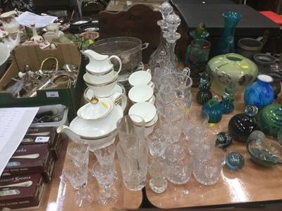 Lot 397 - Royal Doulton Forsyth pattern teaset, cut glass ware to include decanters.