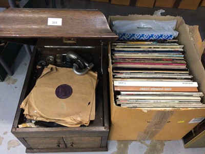 Lot 331 - HMV gramophone together with a group of LP records, singles and video discs