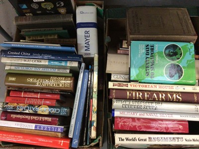 Lot 330 - Five boxes of books including art reference, military, Rolls Royce annuals and old auction catalogues