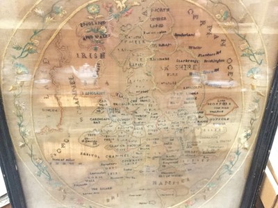 Lot 105 - 19th century needlework sampler map of the British Isles, in glazed frame, 53 x 48cm overall