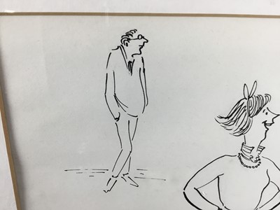 Lot 40 - Annie Tempest (b.1959) pen and ink cartoon - "But Ma, he's frightfully well connected. He knows the Duke of Ellington", signed and dated '86, 15cm x 23cm, in glazed frame