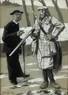 Lot 50 - Bert Thomas (1883-1966) monochrome pencil, wash and bodycolour cartoon - "Good sport today Squire?...", signed, inscribed verso, 33cm x 23cm, in glazed gilt frame
