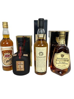 Lot 34 - Whisky - four bottles, Linkwood 12 year old, 43%, 70cl, boxed, President Special Reserve 12 years old, 43%, 75cl, boxed, Old Parr Superior, 43%, 750ml, boxed and Cambus 15 years old, 63.6%, 70cl
