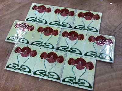 Lot 227 - Set of ten art nouveau glazed pottery tiles