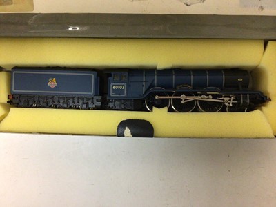 Lot 270 - Trix OO gauge BR lined blue early Emblem 4-6-2 Class A3 'Flying Scotsman' tender lcomotive 60103, boxed No.1183 and BR lined green 4-6-2 Class A$ 'Merlin' tender locomotive 60027, boxed No. 1195 (2...