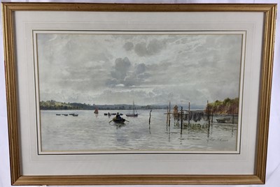 Lot 38 - Fritz B. Althaus (1865 - 1952) signed watercolour - boat on a river, 52cm x 32cm mounted in glazed frame
