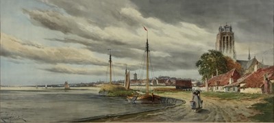 Lot 187 - Louis Van Staaten (1836-1909) watercolour, Dutch River Landscape, signed, 30cm x 64cm, in glazed frame