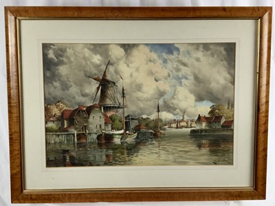 Lot 186 - Louis Van Staaten (1836-1909) watercolour, Dutch River Landscape, signed, 39cm x 60cm, in glazed frame
