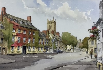 Lot 188 - George Sear (b.1937), watercolour, The Bear Hotel, Woodstock, signed, 36cm x 54cm, in glazed gilt frame