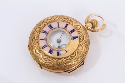 Lot 831 - Early 20th century Swiss 18ct gold half hunter fob watch