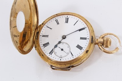 Lot 831 - Early 20th century Swiss 18ct gold half hunter fob watch