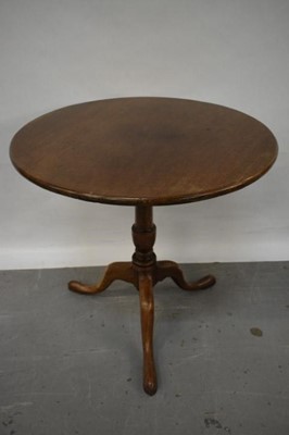 Lot 1499 - George III mahogany circular tilt top table on turned support and tripod base, 76cm diameter 
Provenance: removed from Salmons, Fingringhoe