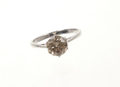 Lot 453 - Diamond single stone ring with a round brilliant cut diamond estimated to weigh approximately 1.85cts in six claw coronet setting on plain shank.